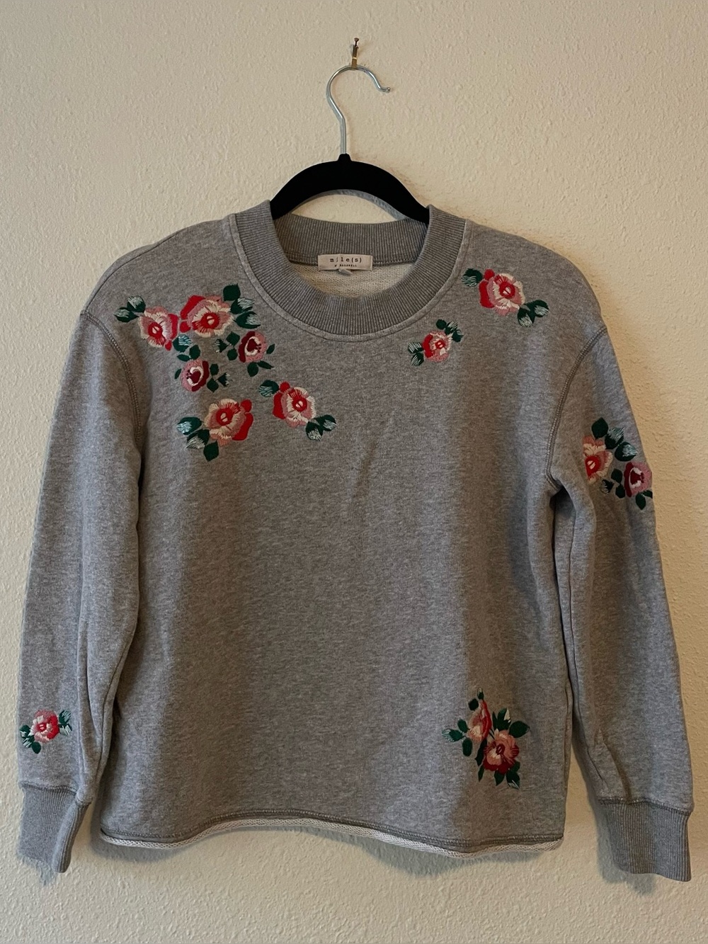 Miles by Madewell XS Grey Floral Embroidered Sweatshirt Crewneck Women’s